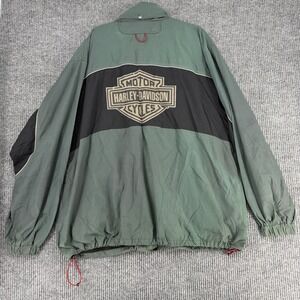 Harley Davidson Jacket XL Vintage 90s Windbreaker Reflective Green Black